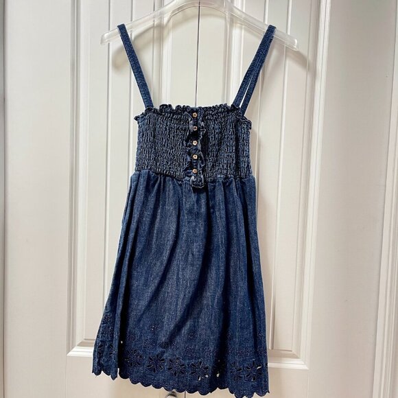 JUICY COUTURE Cotton Linen Denim Eyelet Dress Navy - S - Picture 1 of 11